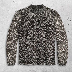 J.Crew Smocked Neck Top Oncilla Cat Print Elastic Cuffs Black & White Women's XS